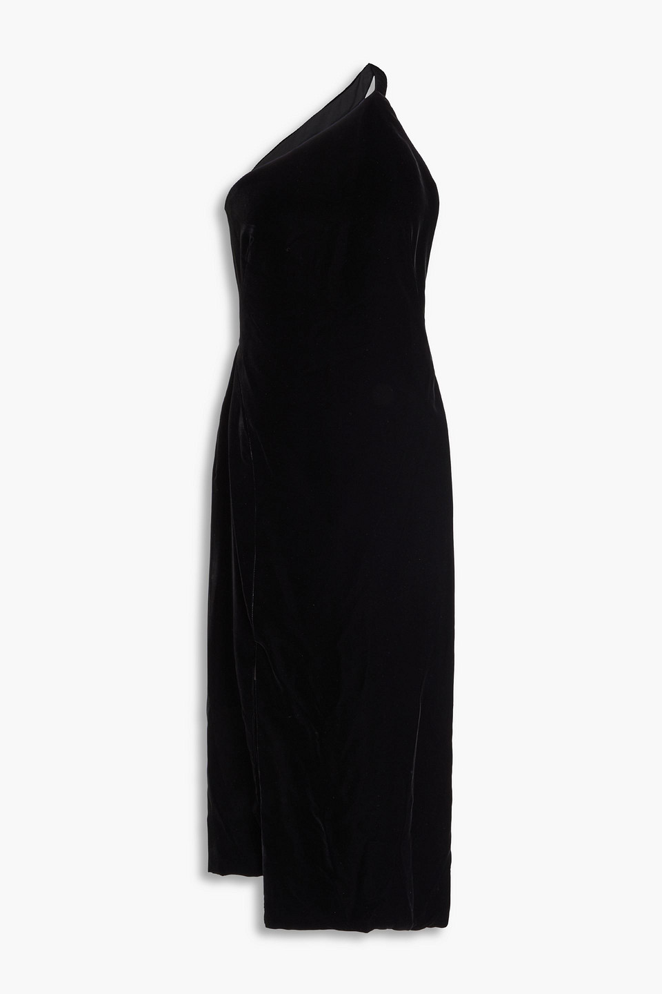 Oscar De La Renta One-shoulder Cutout Velvet Midi Dress In Black