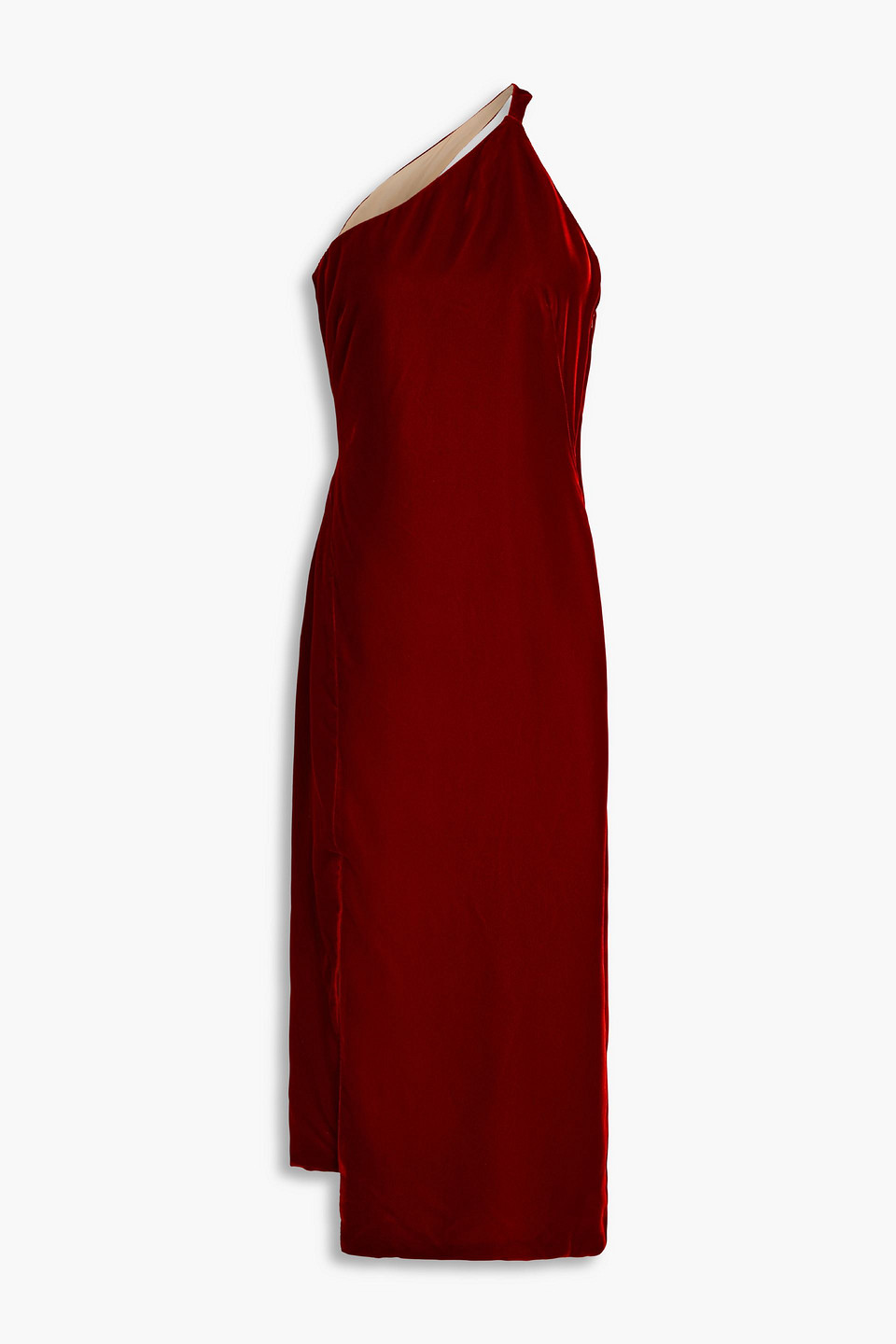 Oscar De La Renta One-shoulder Cutout Velvet Midi Dress In Burgundy