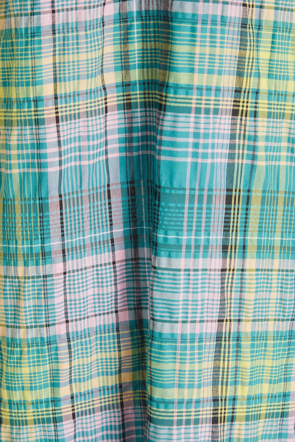 GANNI CHECKED COTTON-BLEND SEERSUCKER MIDI SHIRT DRESS