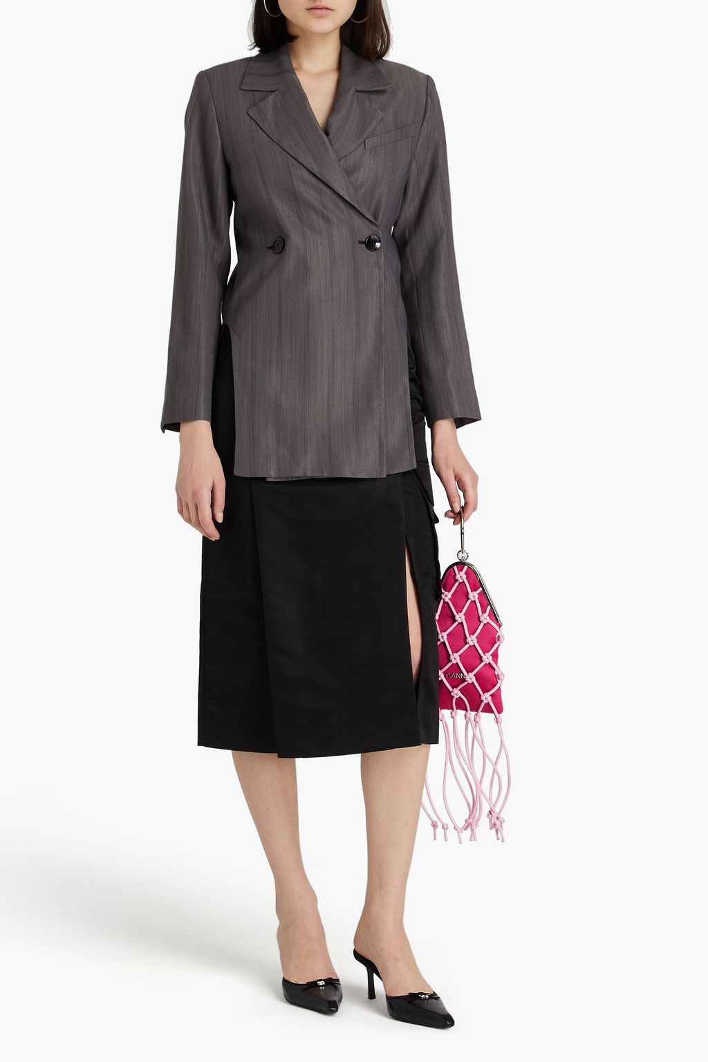 GANNI Double-breasted slub twill blazer