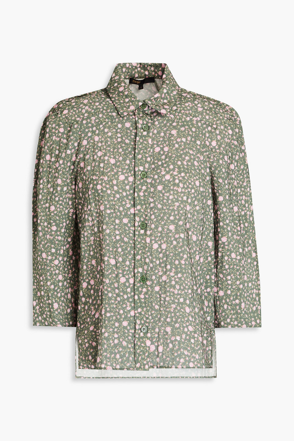 Maje Floral-print Woven Shirt In Grey Green