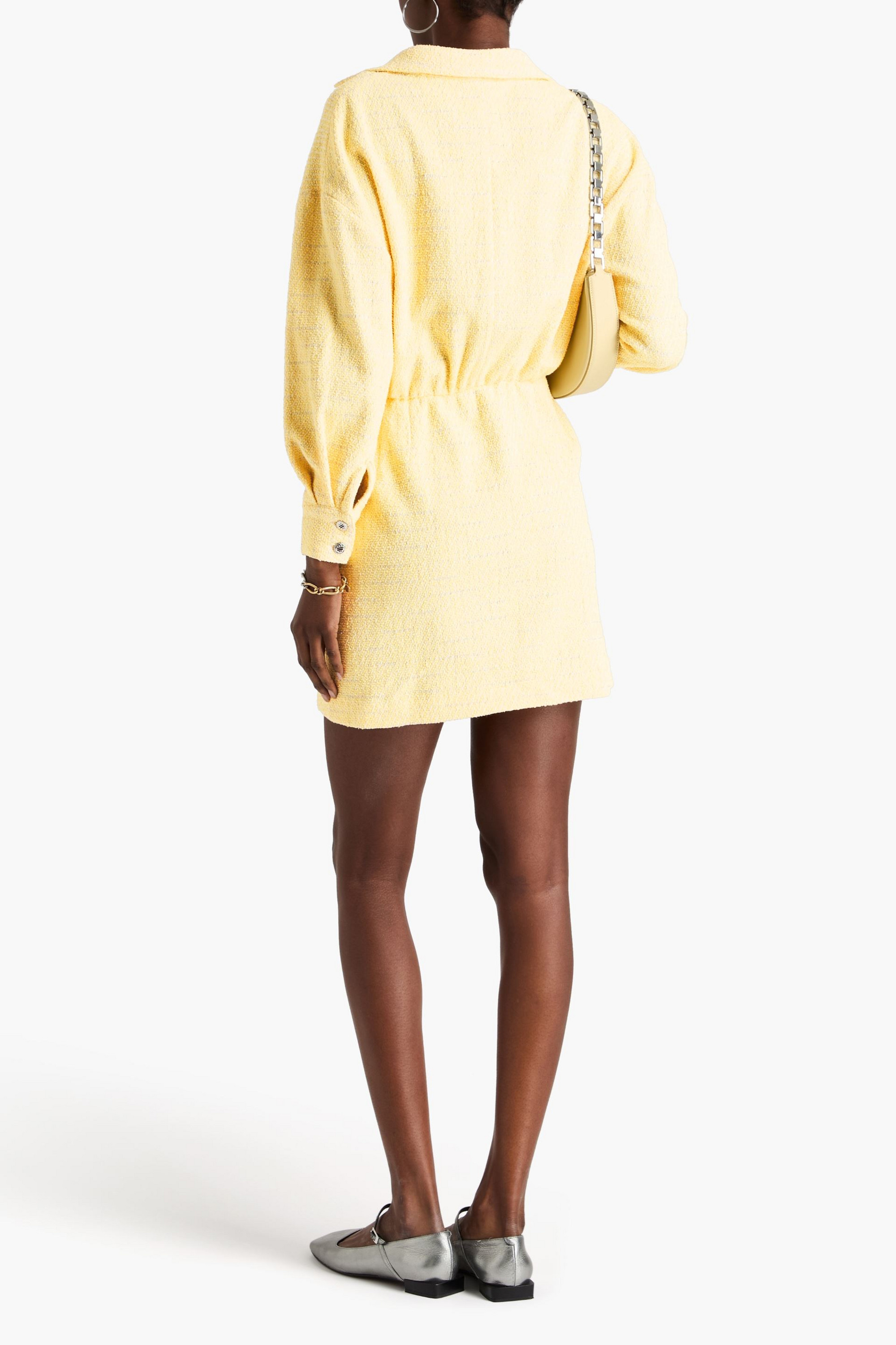 MAJE Metallic cotton-blend bouclé-tweed mini shirt dress