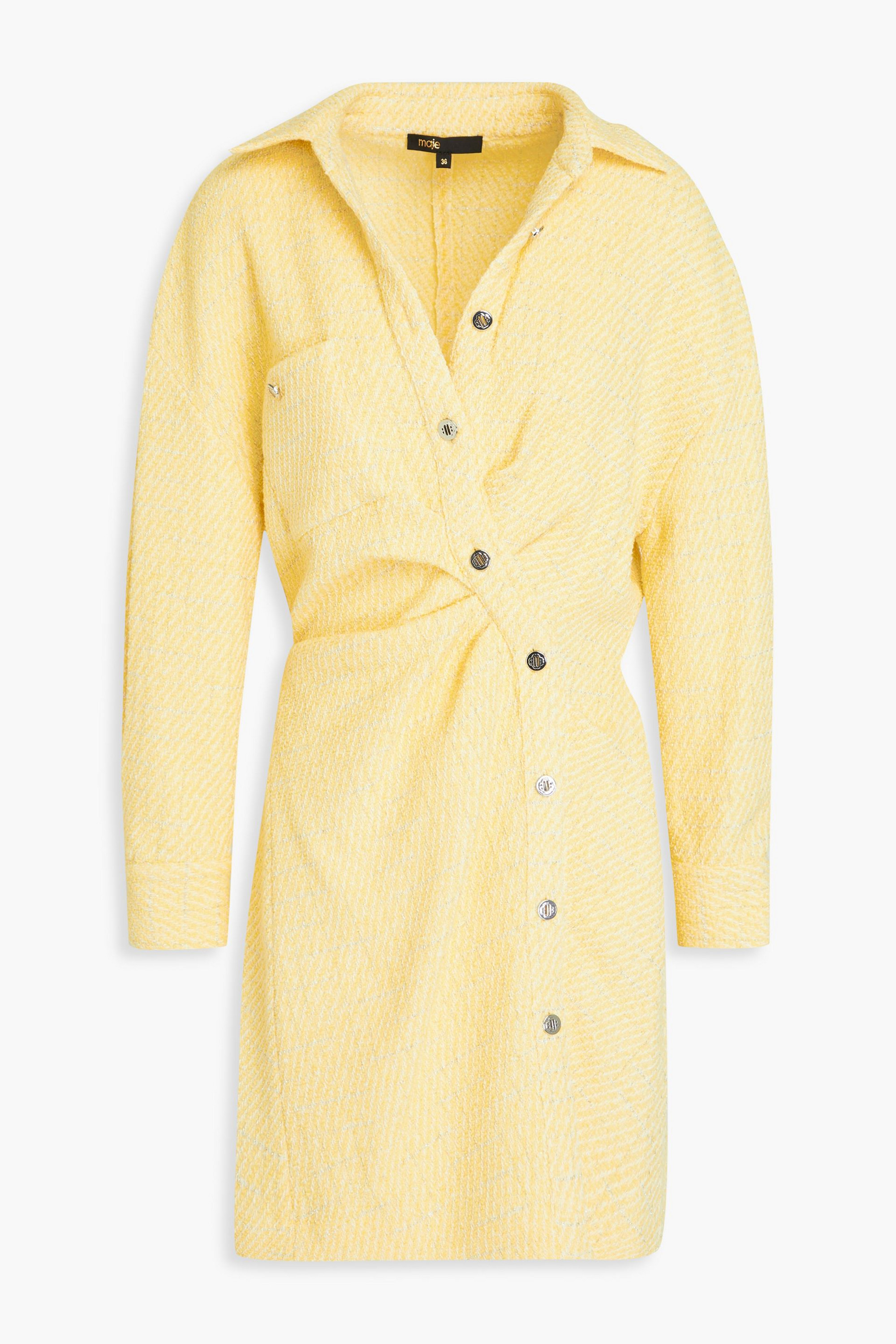 MAJE Metallic cotton-blend bouclé-tweed mini shirt dress