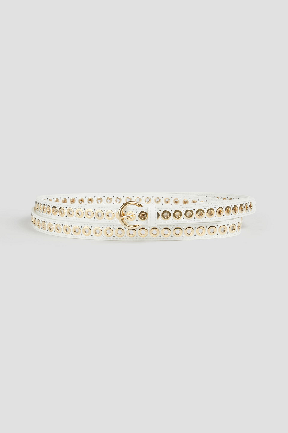 Eyelet-embellished leather belt