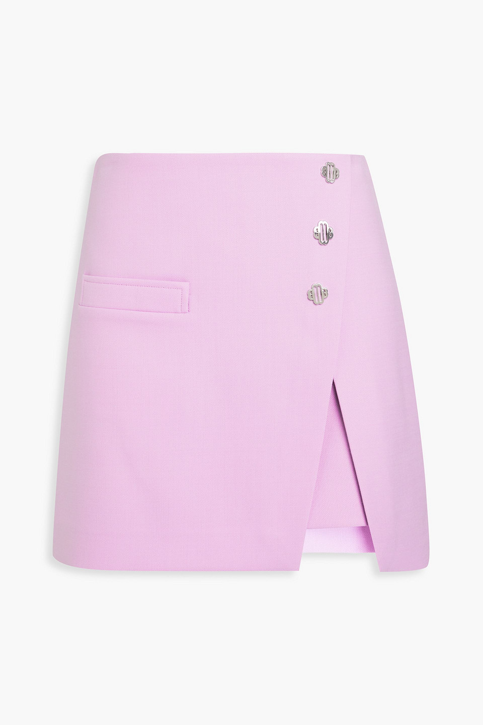 Maje Wrap-effect Embellished Twill Mini Skirt In Lilac