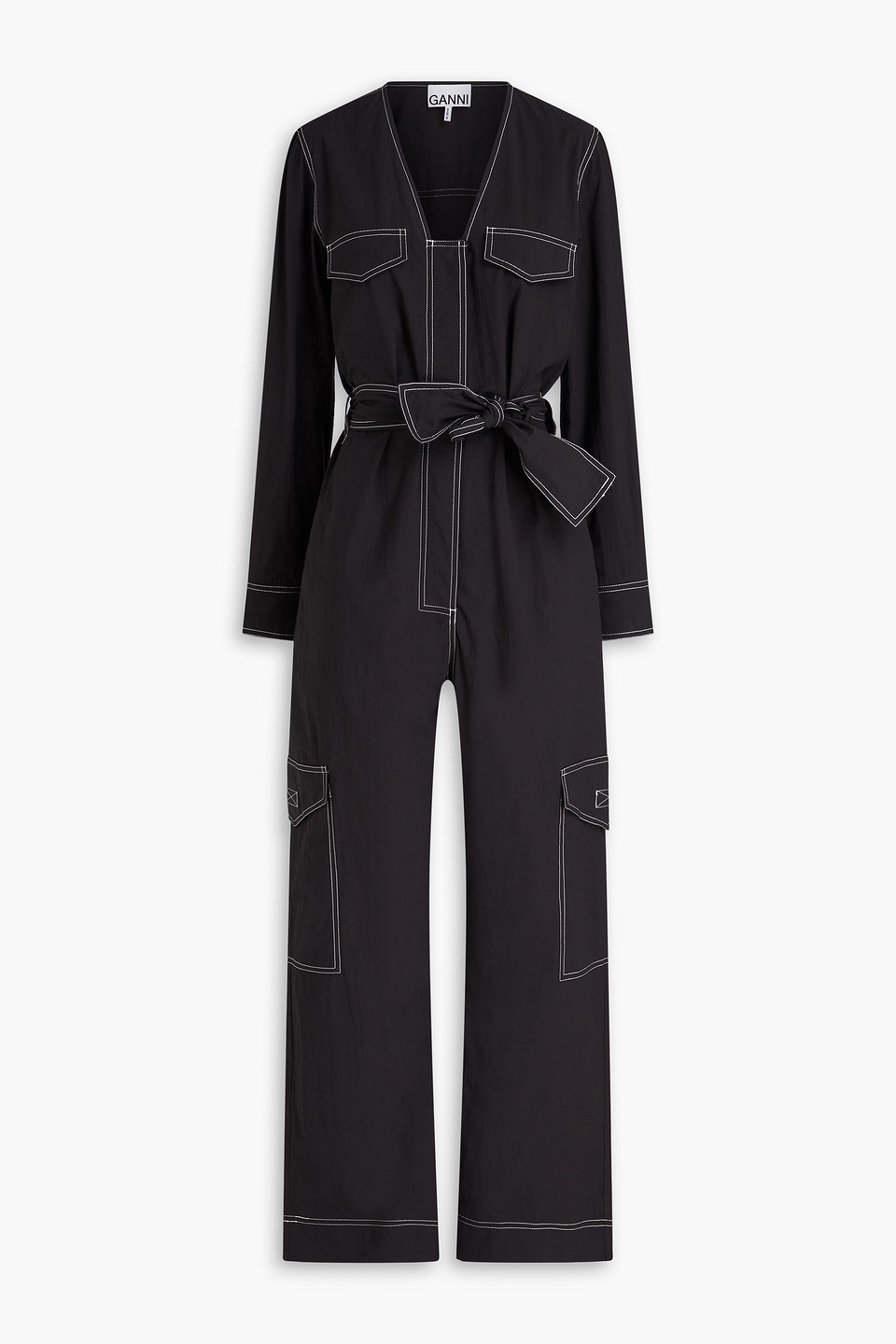 GANNI - Cotton-blend crepe jumpsuit - Black