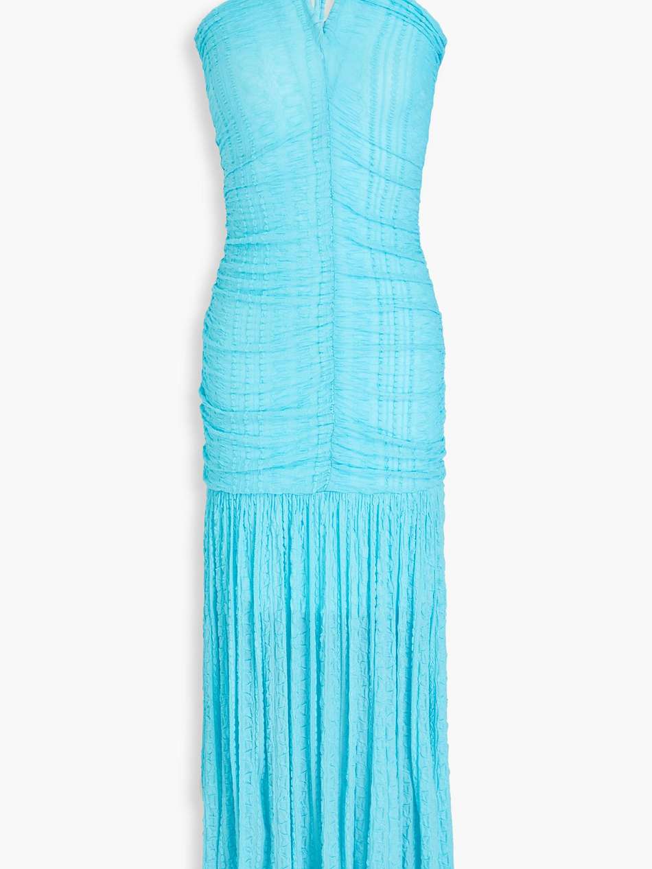 ruched textured-knit halterneck maxi dress