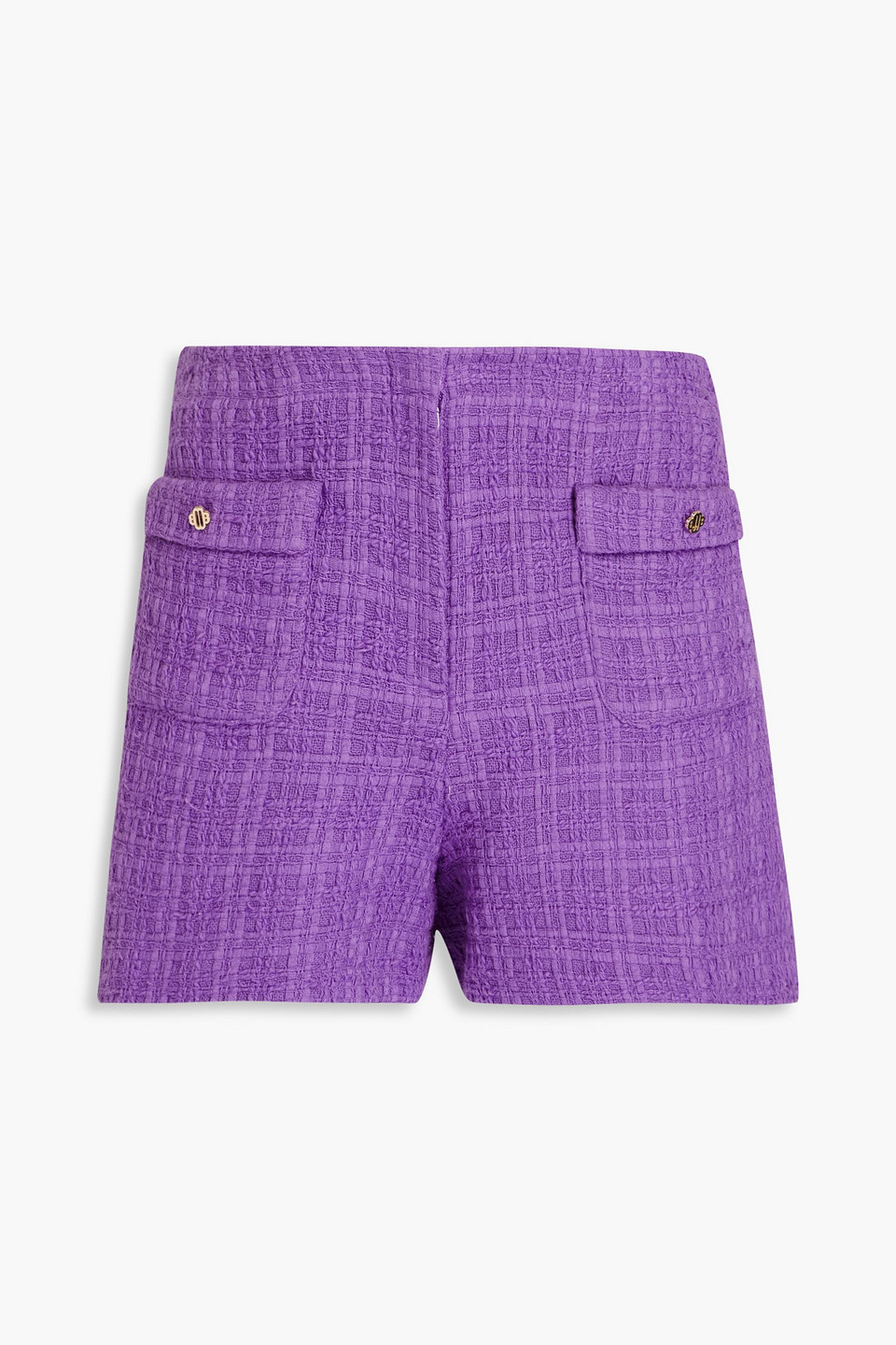 Maje Button-embellished Cotton-tweed Shorts In Purple