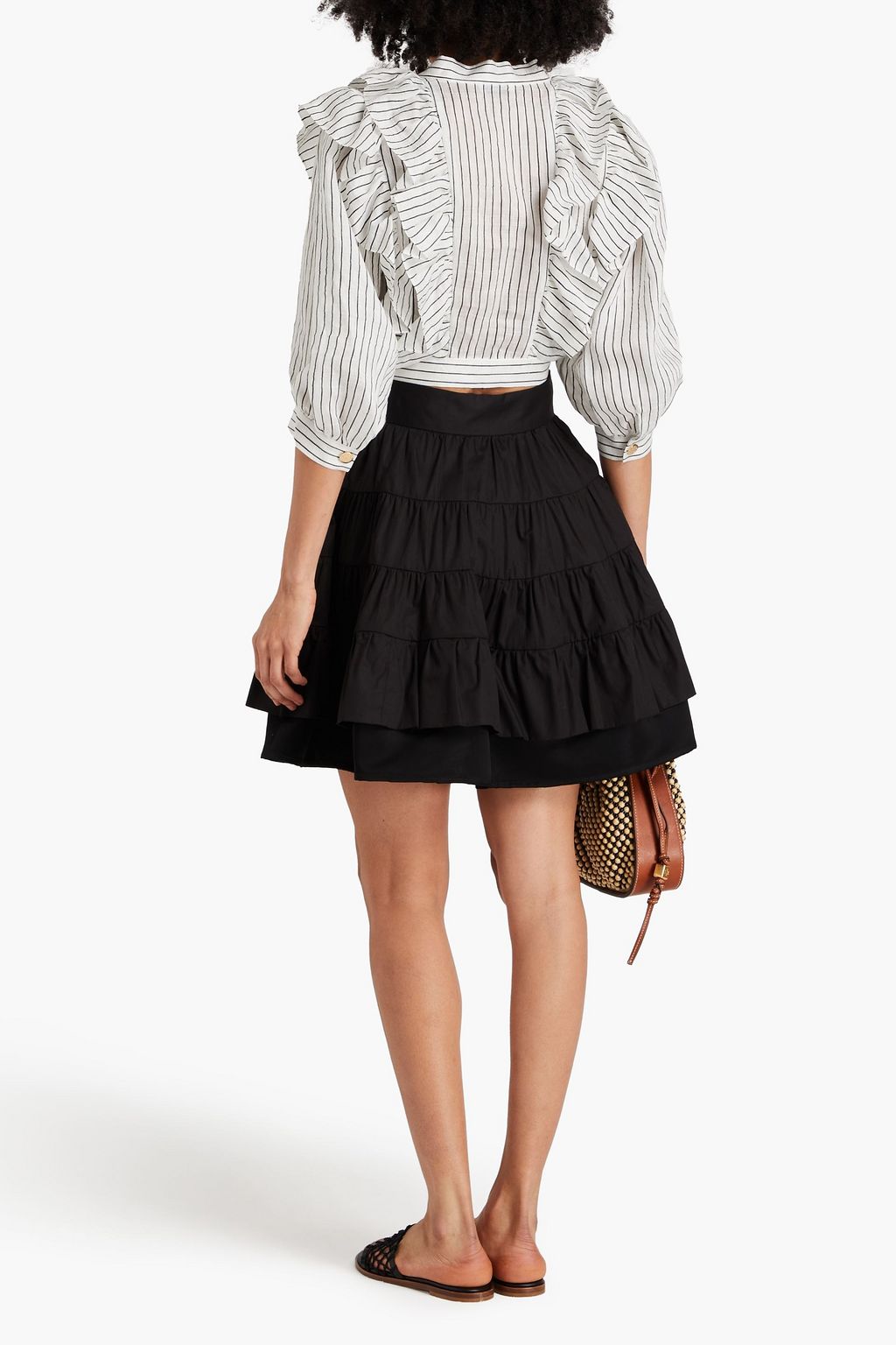 SANDRO Tiered cotton-twill mini skirt