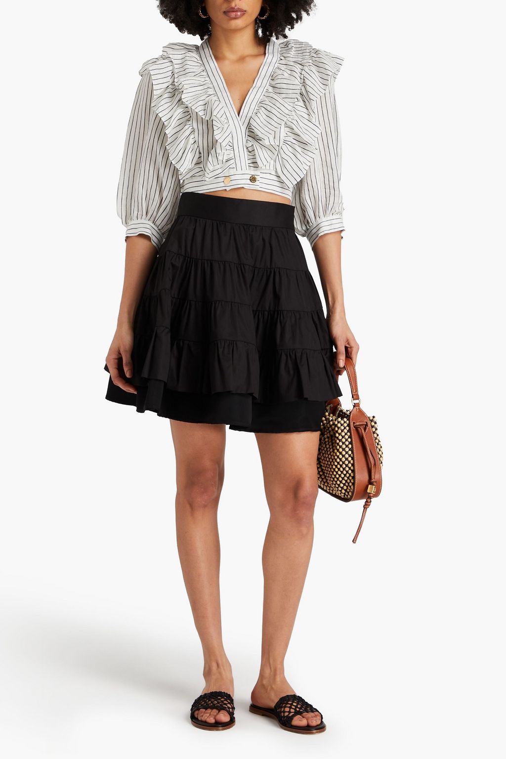 SANDRO Tiered cotton-twill mini skirt