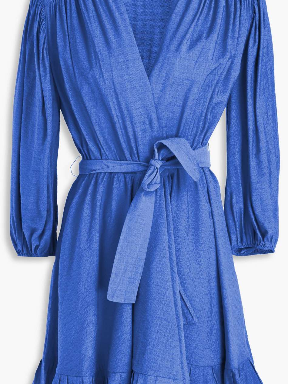 ruffled jacquard mini wrap dress