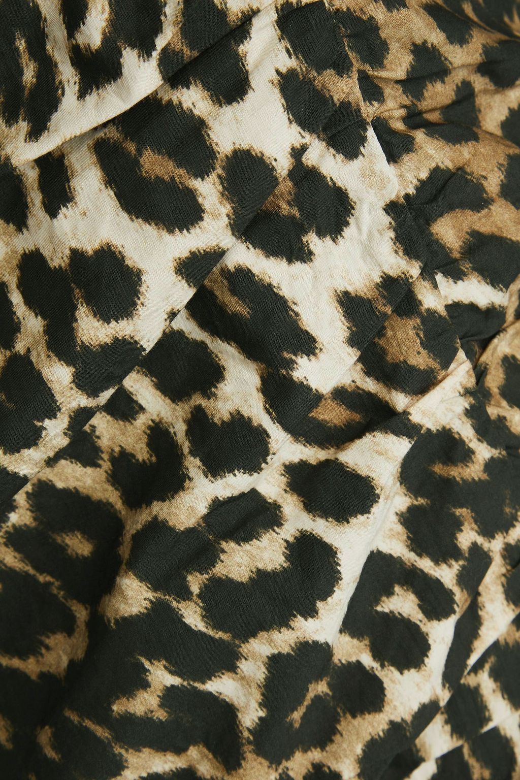 GANNI فستان قصير مصنوع من القطن بتأثير مزموم مزين بطبعة جلد الفهد