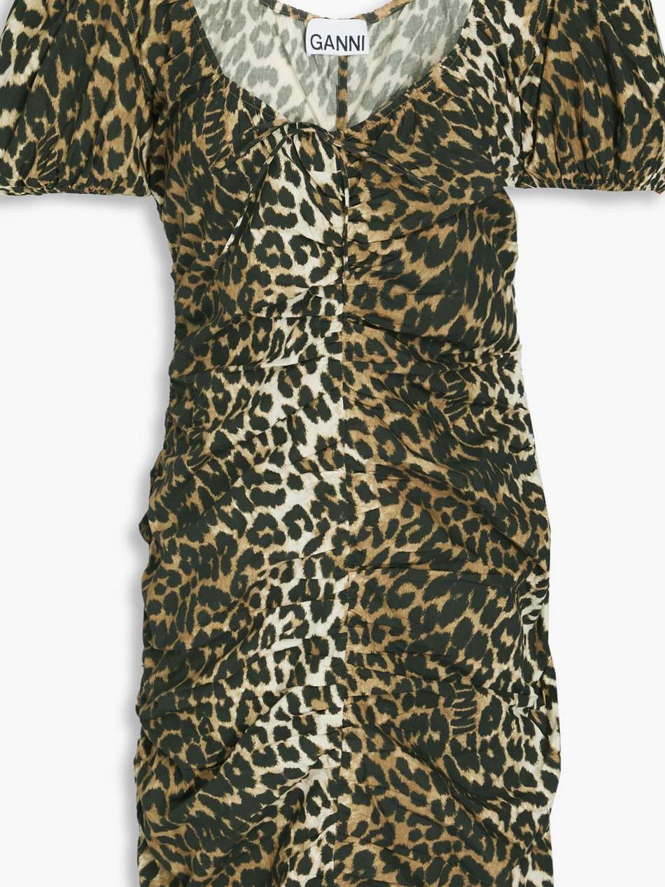 ruched leopard-print cotton mini dress