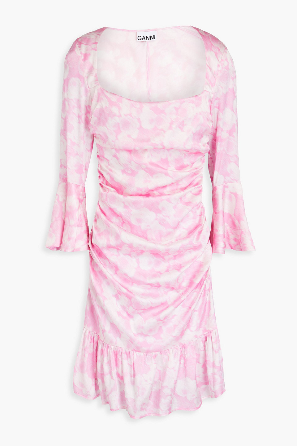 Ganni Draped Printed Silk-blend Satin Mini Dress In Baby Pink