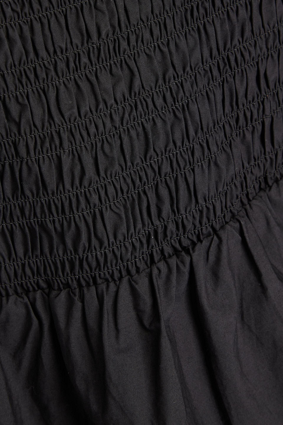 Ganni Ruffled Shirred Cotton Blouse In Black