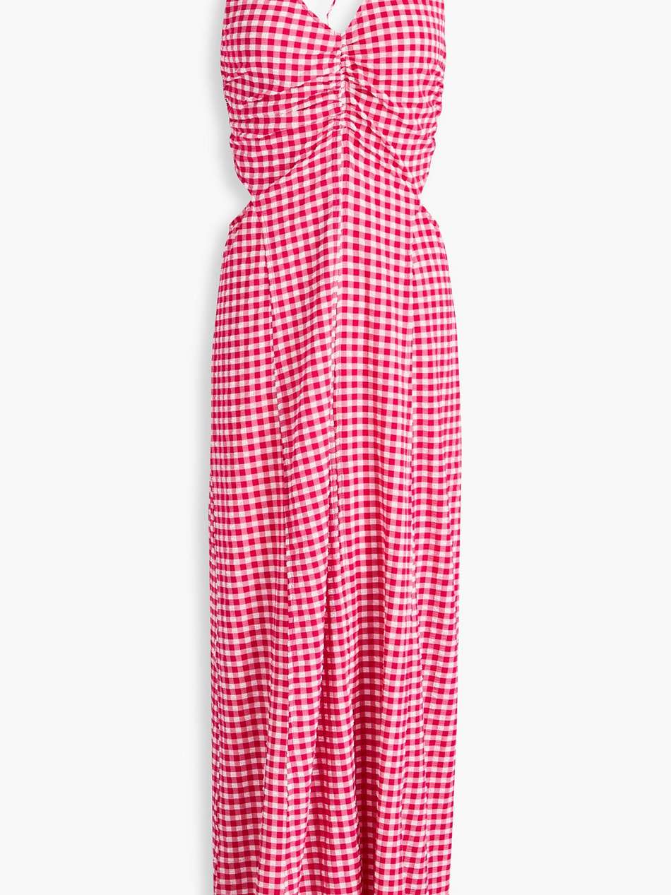 ruched gingham stretch-seersucker maxi dress