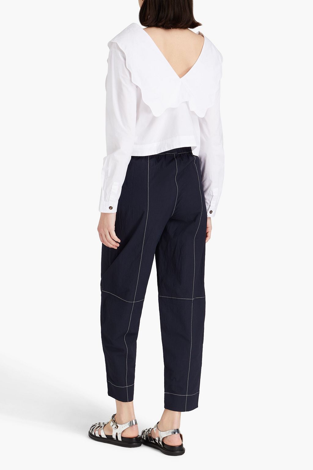 GANNI Scalloped cotton-poplin top