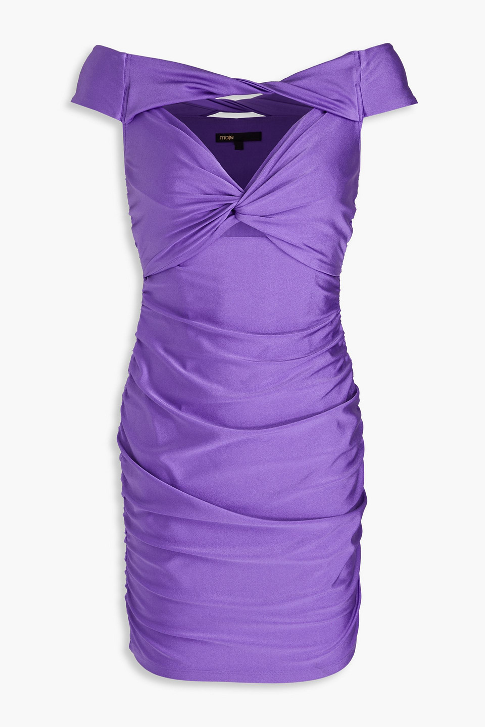 Maje Off-the-shoulder Cutout Twisted Satin-jersey Mini Dress In Purple