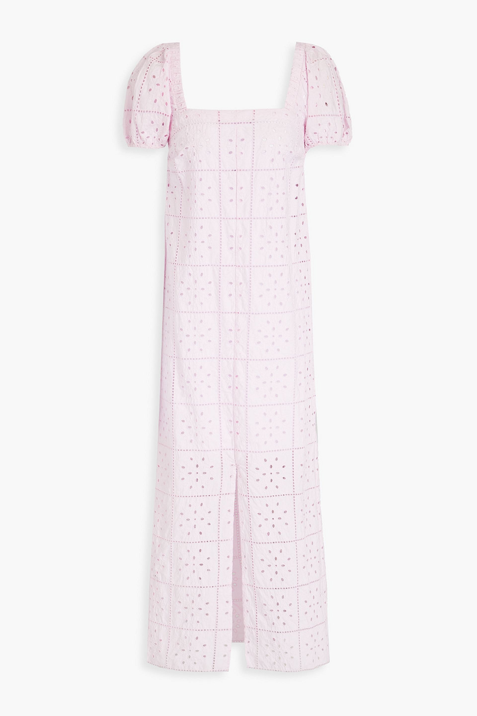 Ganni Broderie Anglaise Cotton Midi Dress In Baby Pink