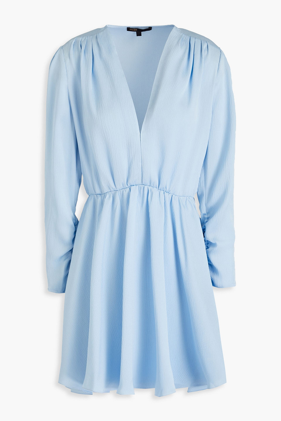 Maje Hammered-crepe De Chine Mini Dress In Light Blue