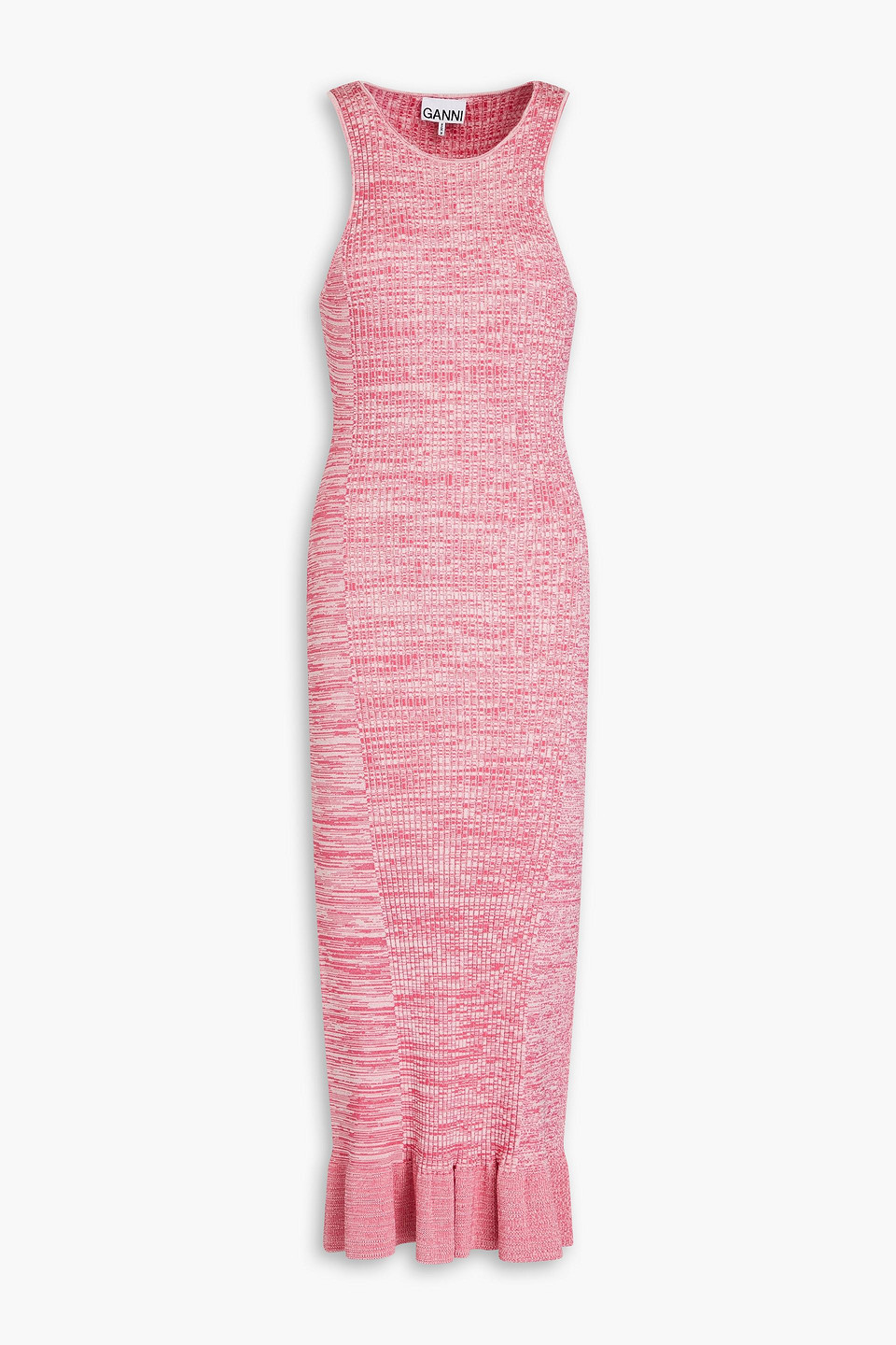 GANNI MARLED RIBBED-KNIT MIDI DRESS