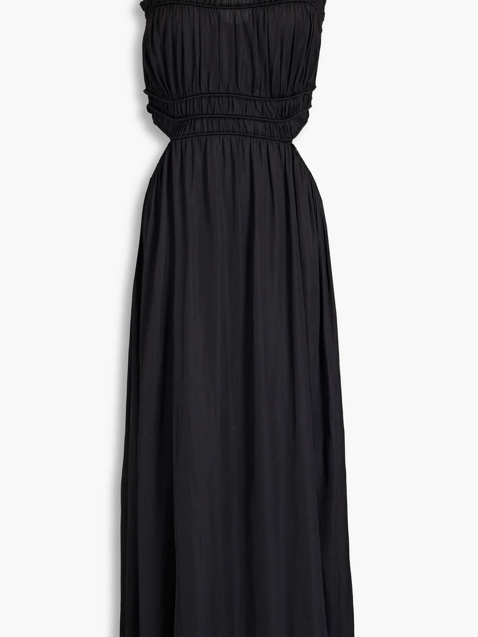 cutout shirred satin midi dress