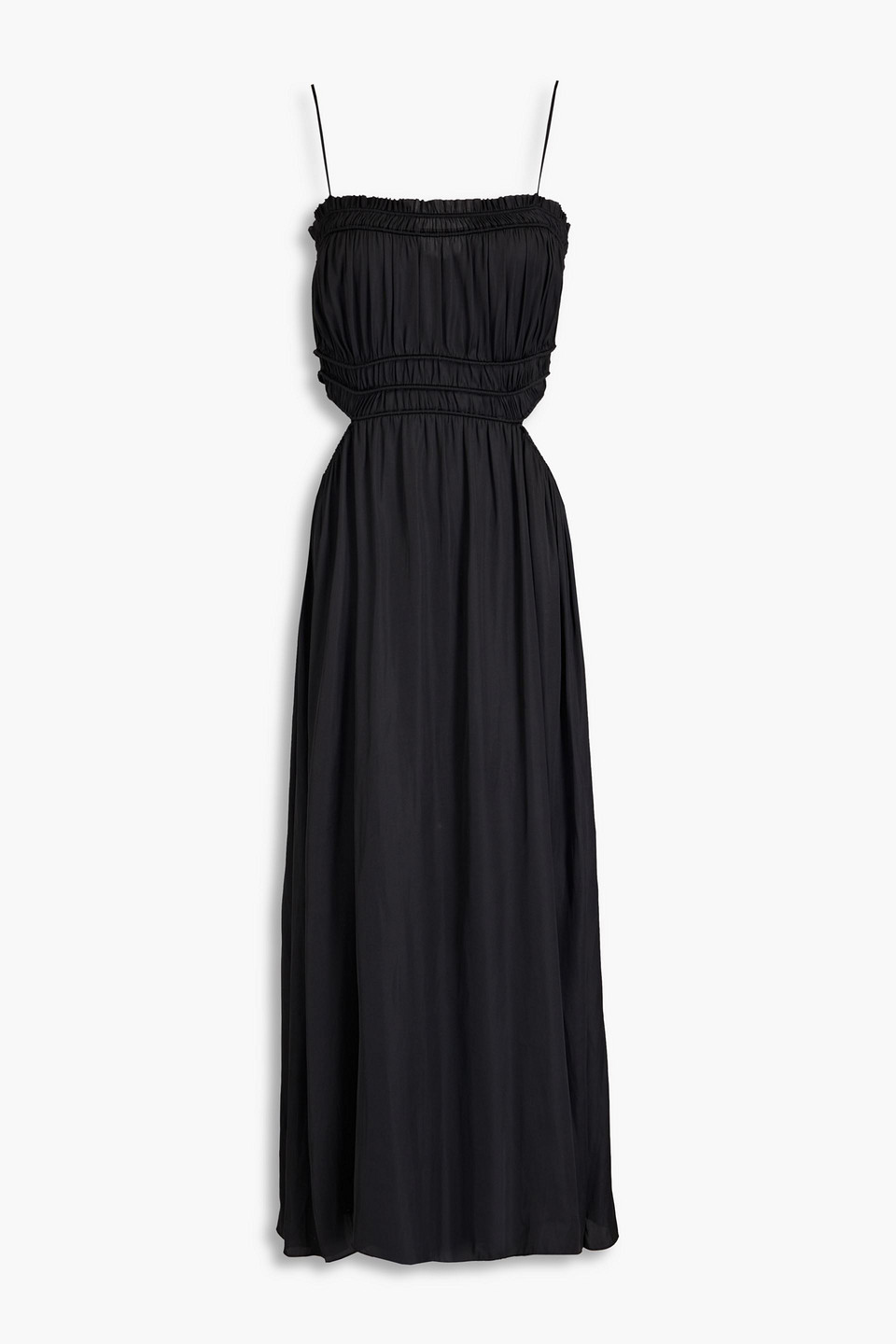 Maje Cutout Shirred Satin Midi Dress In Black