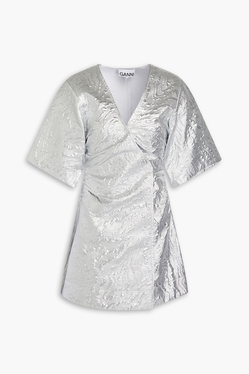 ganni silver jacquard dress Ganni Jacquard Midi Dress in Metallic
