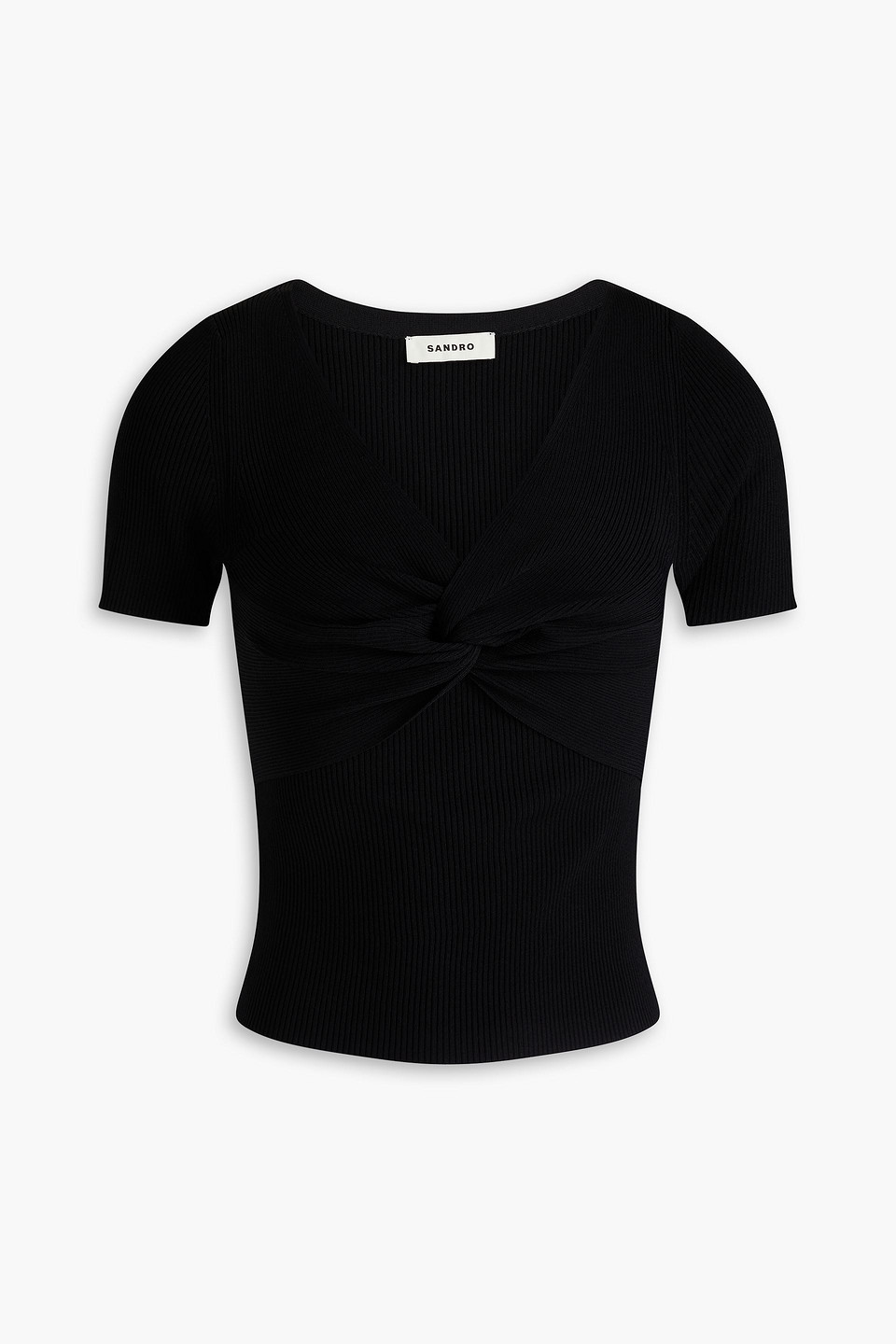 Sandro Cropped Ribbed-knit Top In Black