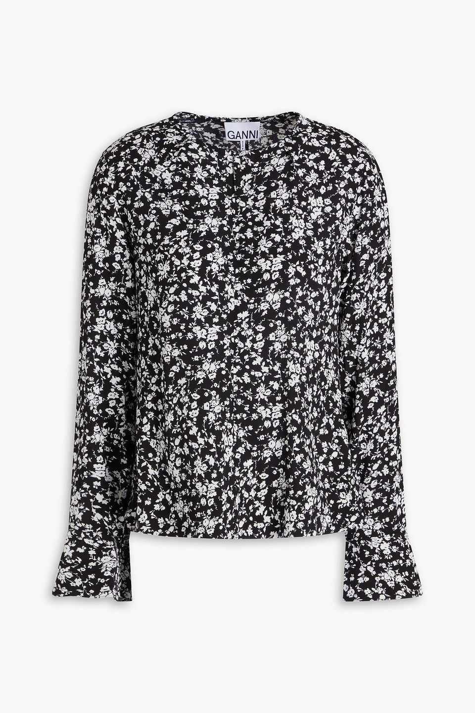 GANNI - Floral-print EcoVero™-blend crepe blouse - Black - DE 40