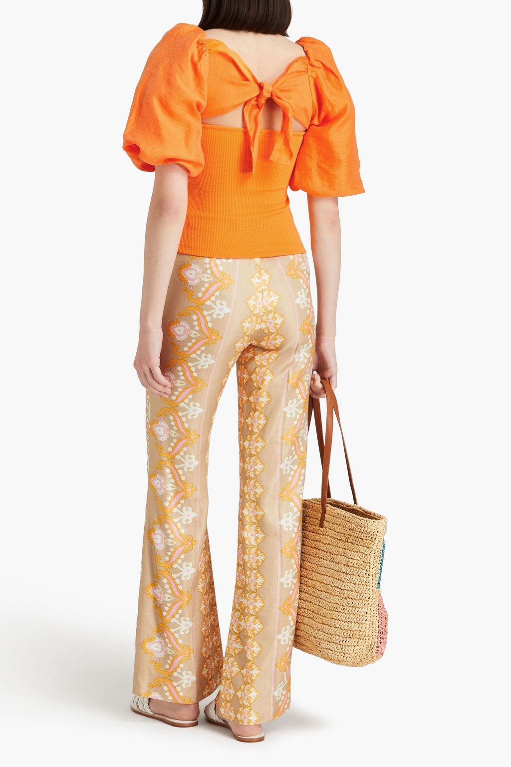 SANDRO Slub woven and ribbed-knit top