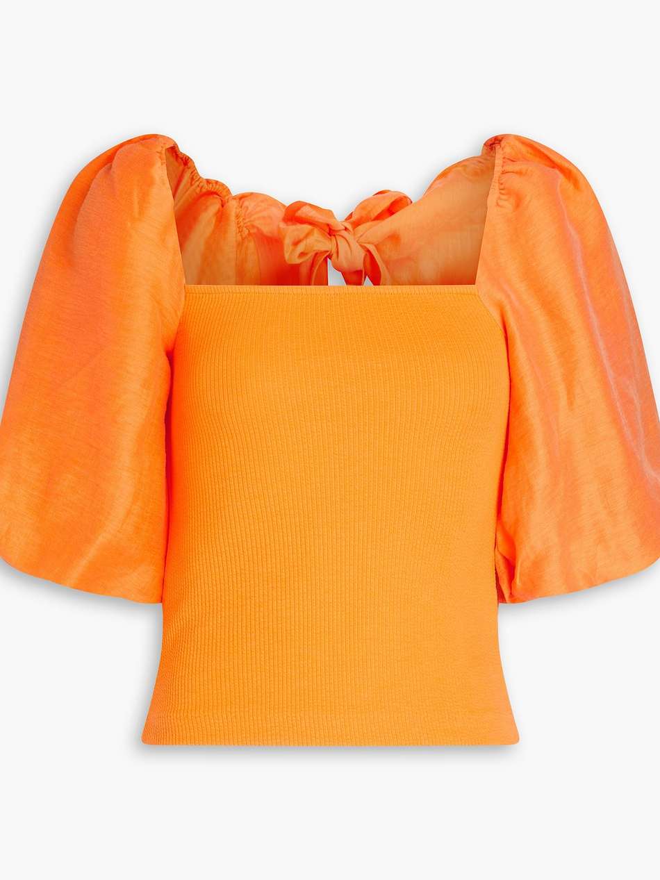 slub woven and ribbed-knit top