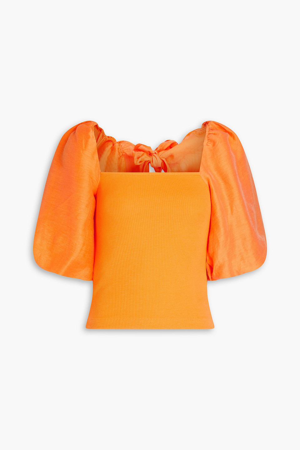 Sandro Slub Woven Paneled Ribbed-knit Top In Orange