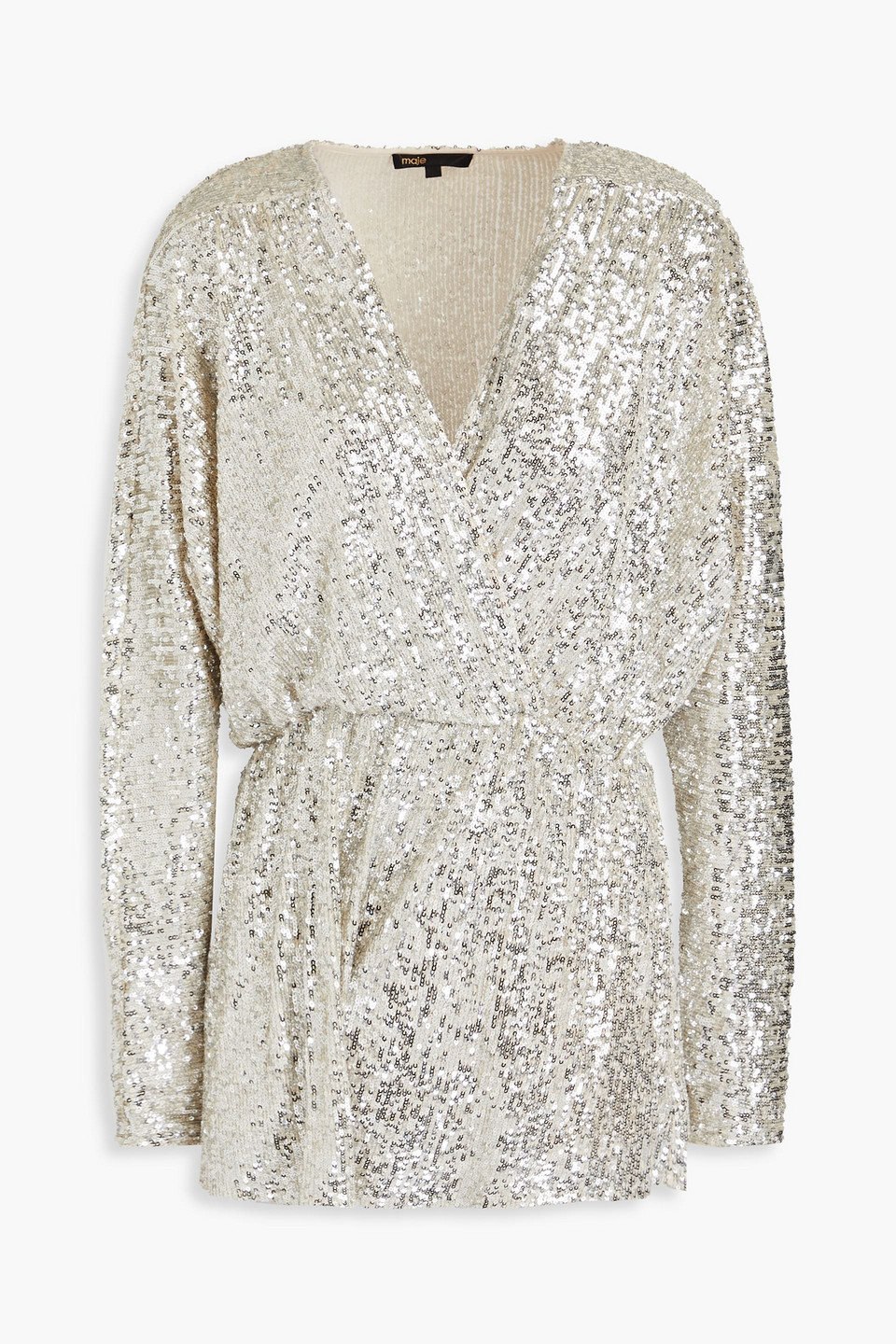 Maje Sequined Tulle Playsuit In Silver