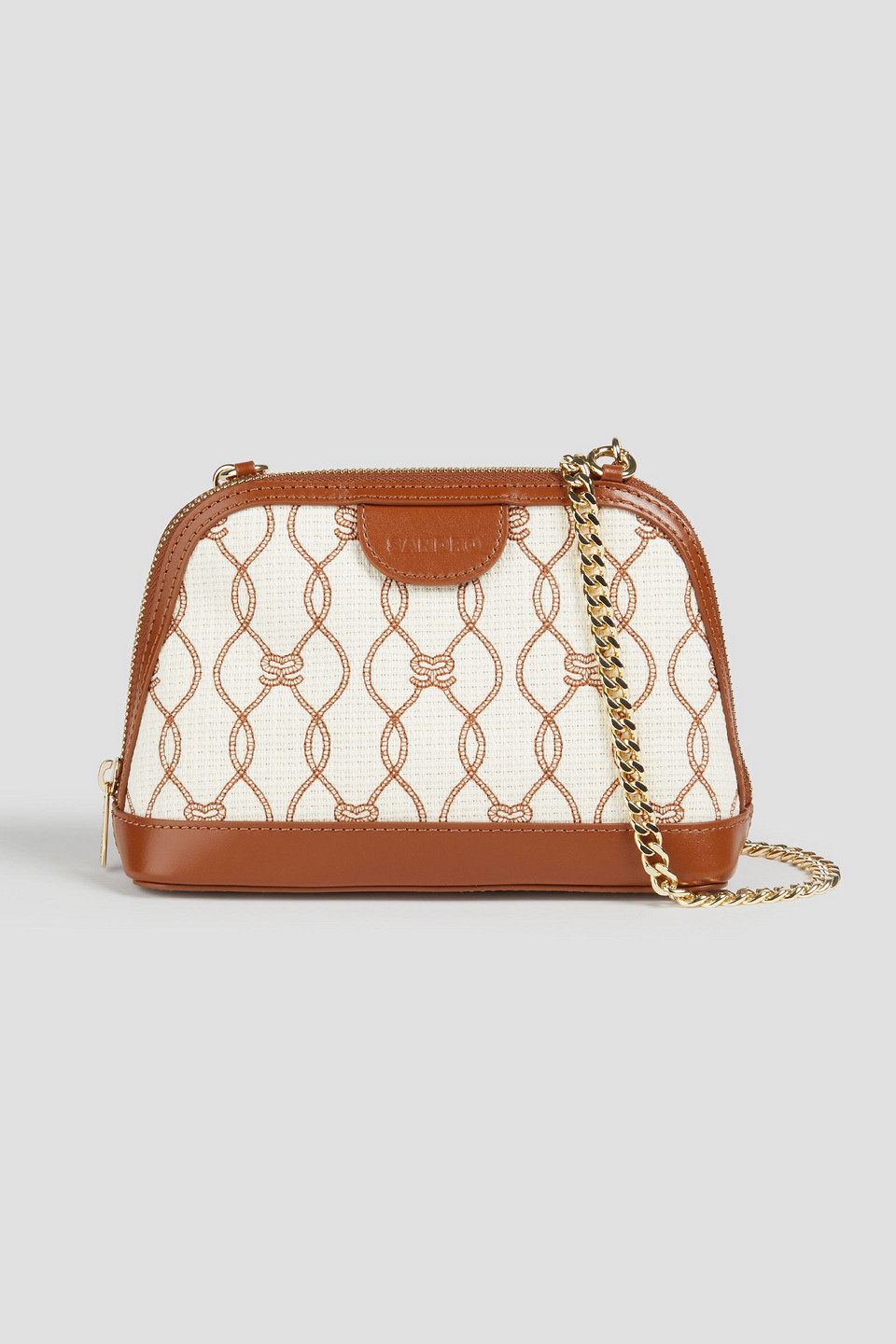 Sandro Leather-trimmed Printed Canvas Shoulder Bag In Ecru