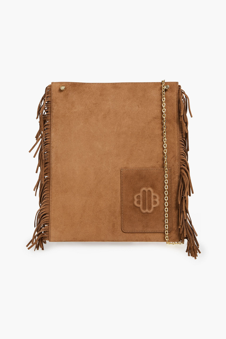 Maje Fringed Suede Shoulder Bag In Brown