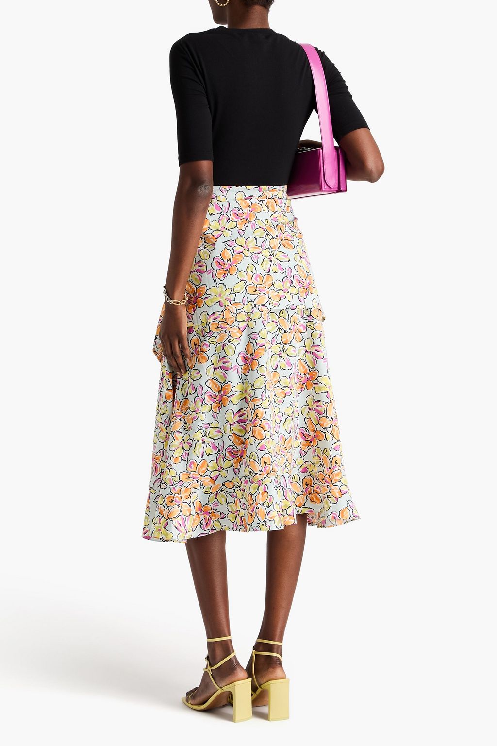 MAJE Knotted floral-print satin-crepe and stretch-cotton jersey midi dress