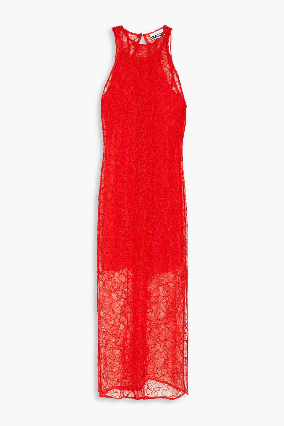 Ganni Corded Lace Midi Dress In Tomato Red