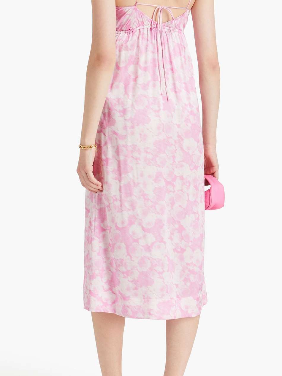 tie-detailed printed silk-blend satin midi dress