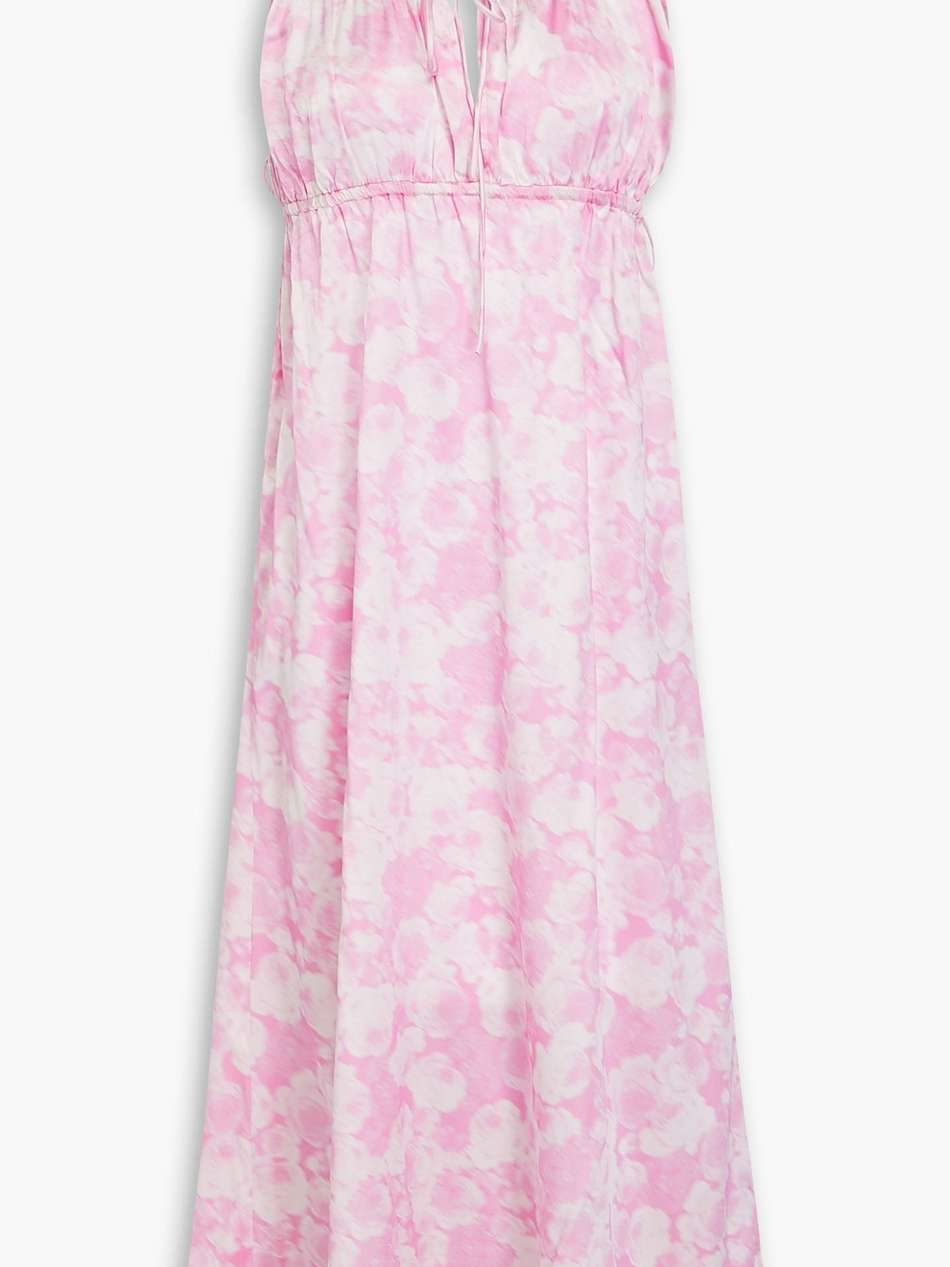 tie-detailed printed silk-blend satin midi dress