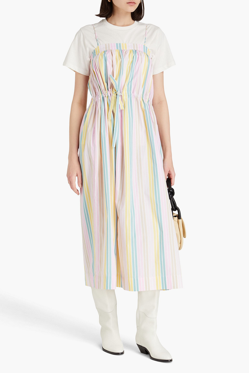 white christmas dresses Black and White Striped Cotton-blend Midi Dress / GANNI main image 0