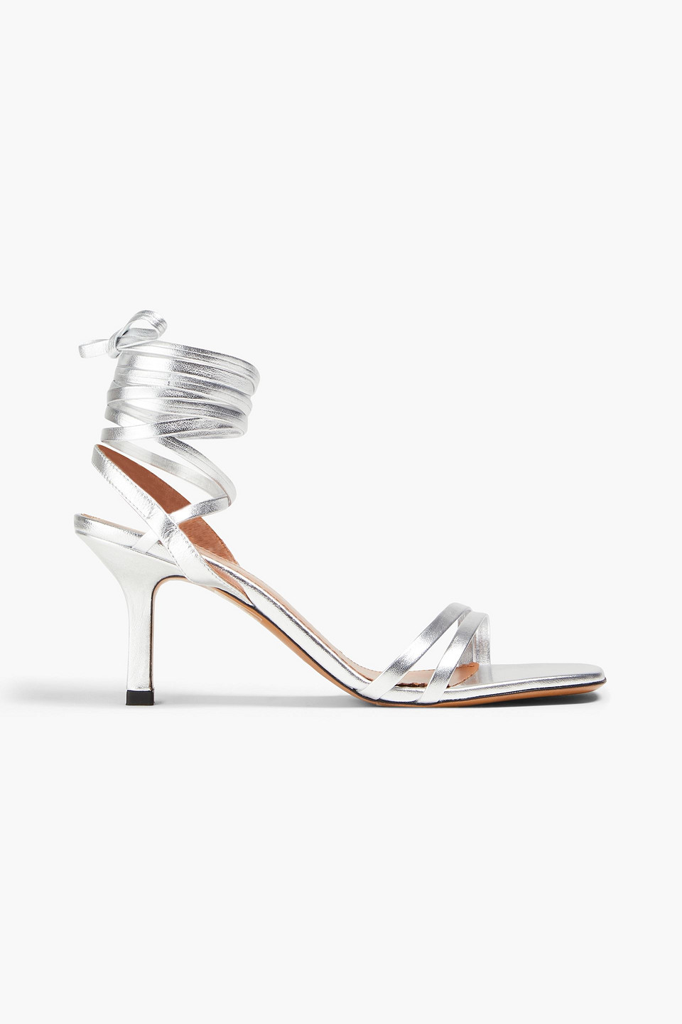 Maje Metallic Leather Sandals In Silver