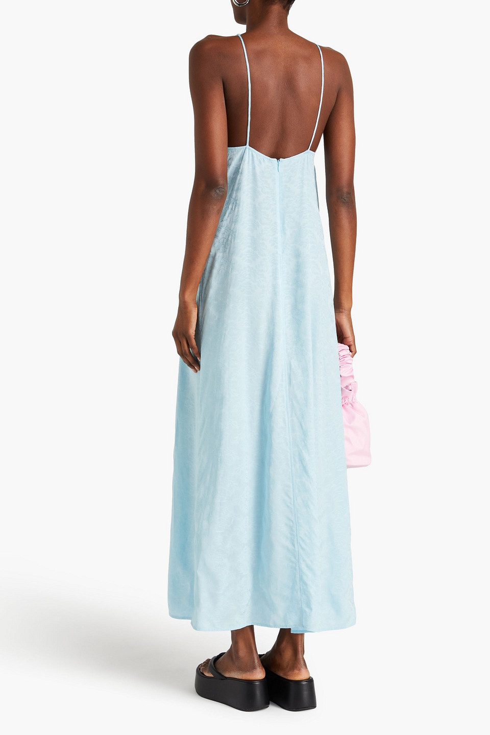 Shop Ganni Jacquard Maxi Slip Dress In Sky Blue