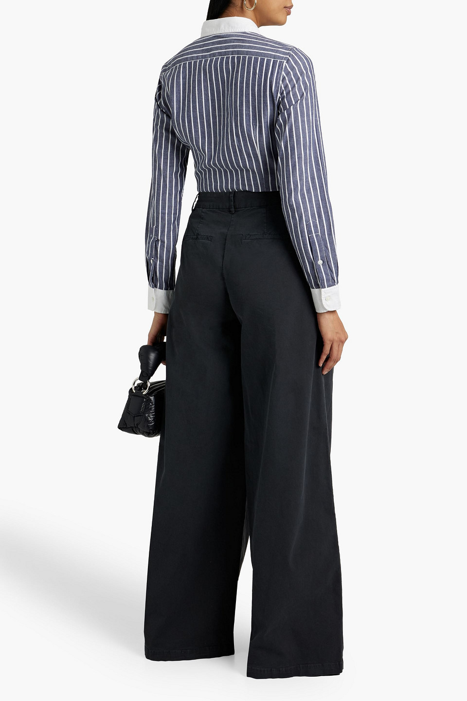 Shop Nili Lotan Dillon Stretch-cotton Twill Wide-leg Pants In Dark Gray