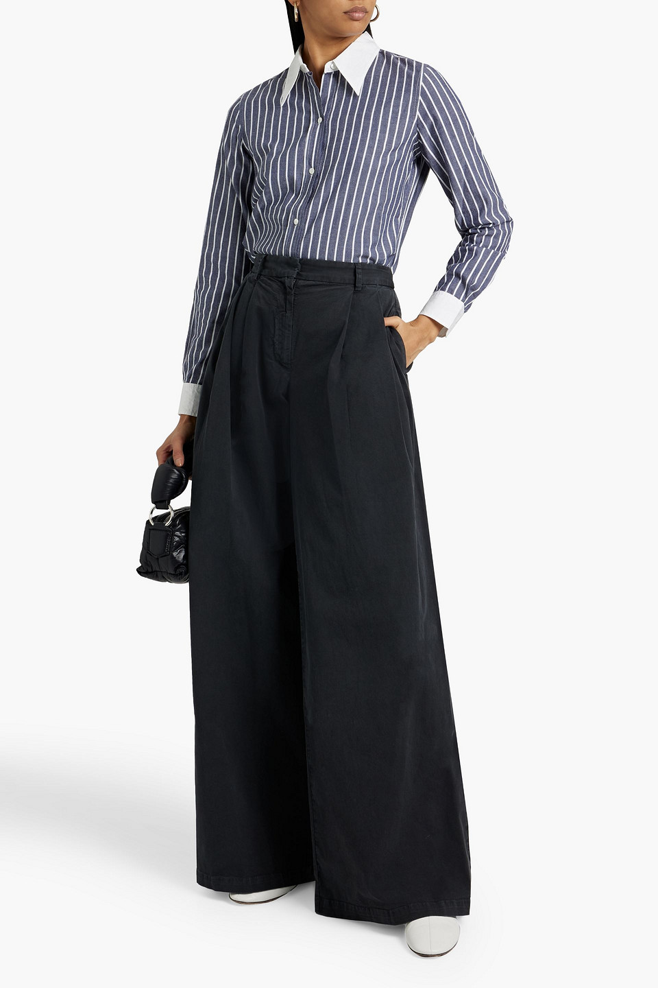 Shop Nili Lotan Dillon Stretch-cotton Twill Wide-leg Pants In Dark Gray