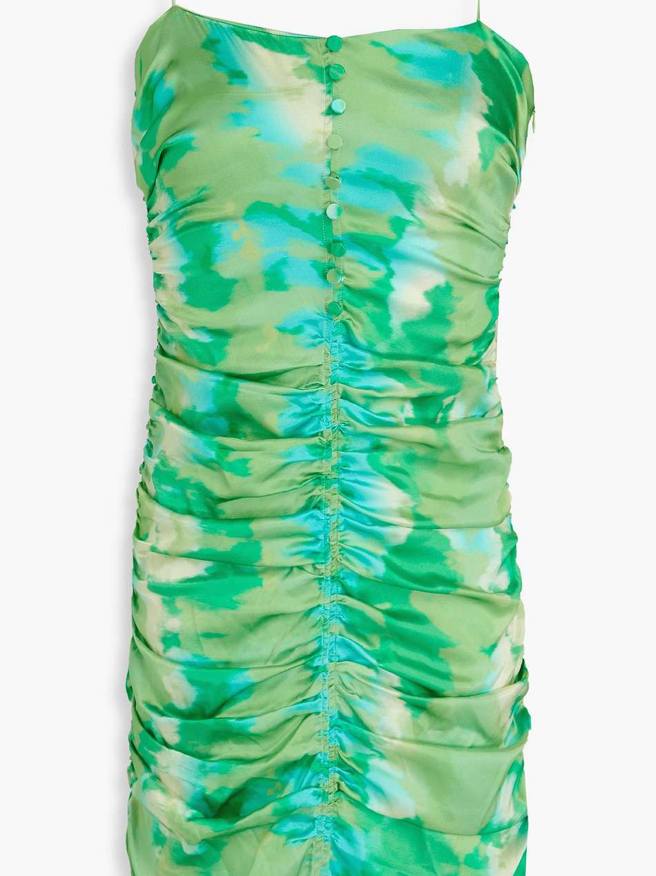 ruched printed silk-blend satin mini dress