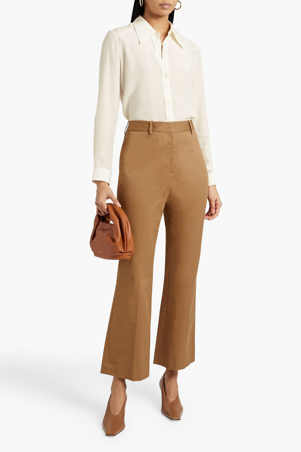 Shop Nili Lotan Corette Cotton-blend Twill Straight-leg Pants In Camel