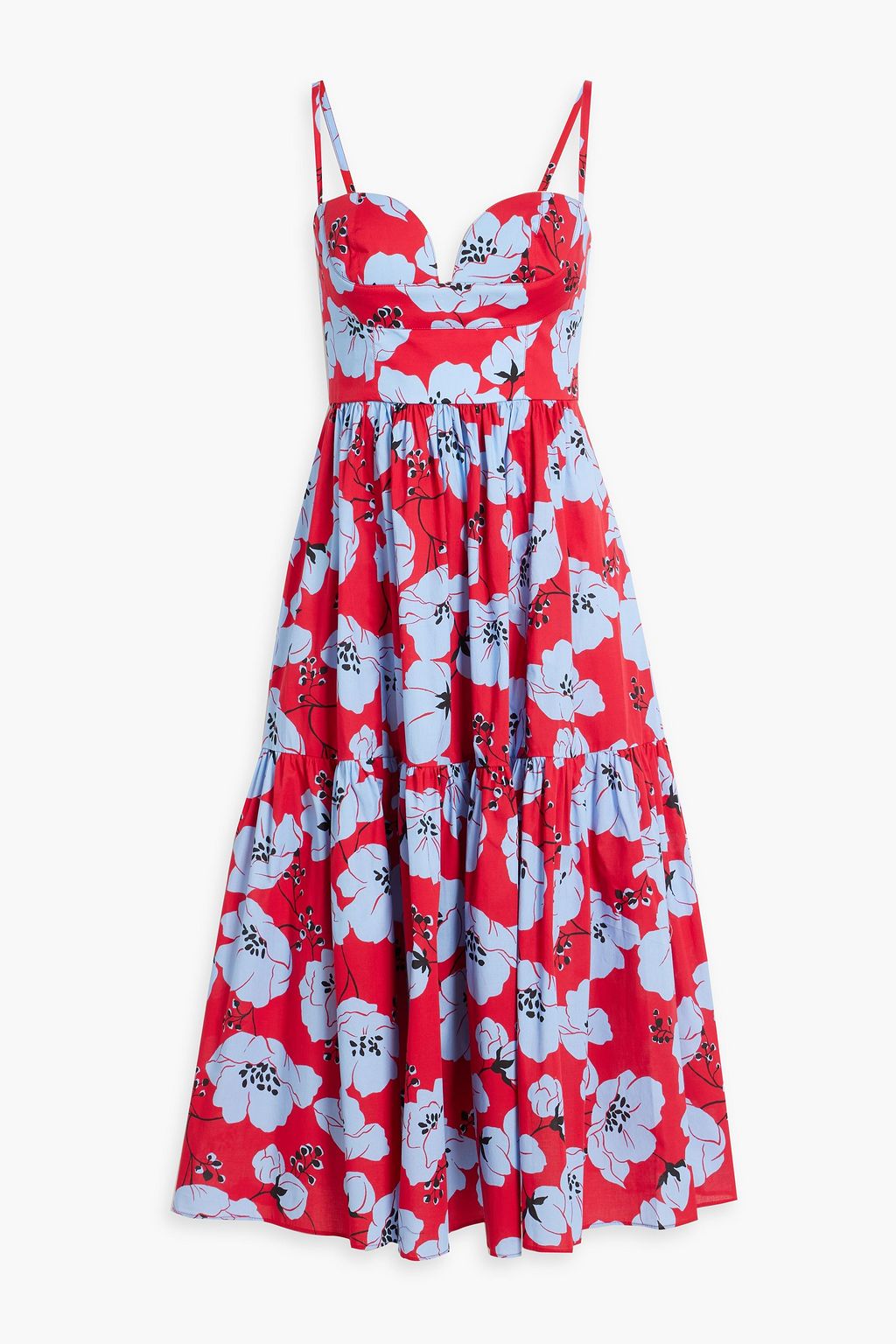 CAROLINA HERRERA Floral-print cotton-blend poplin midi dress | THE OUTNET