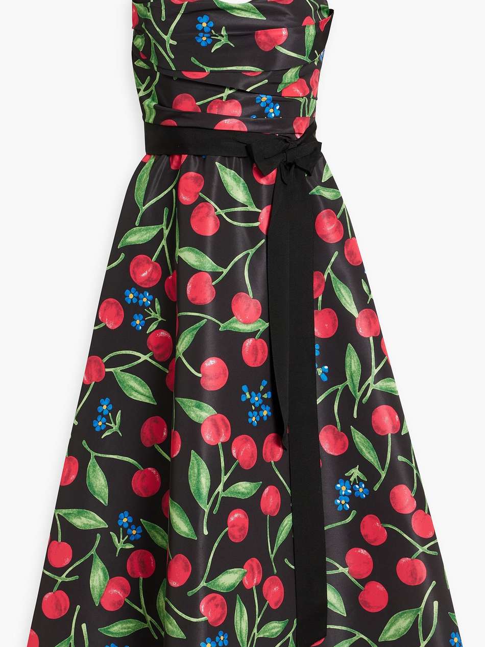 pleated printed faille midi dress
