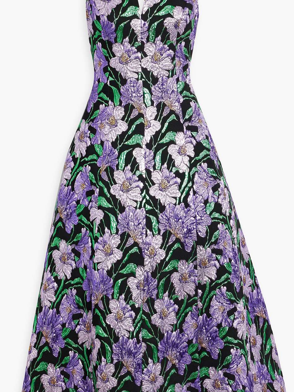 metallic brocade midi dress